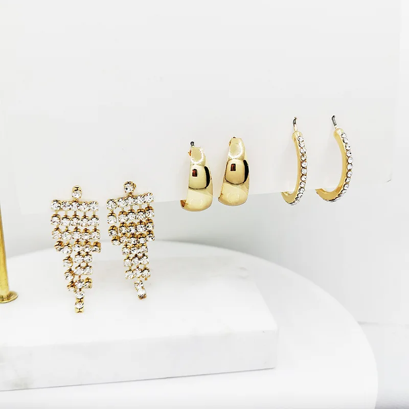 3Pcs/Set Fashion Earring Set C-Shaped Accessories Earrings Crystal Rhinestone Gold Tassel Color Plating Earrings, Gold/white k
3Pcs/Set Fashion Earring Set C-Shaped Accessories Earrings Crystal Rhinestone Gold Tassel Color Plating Earrings, Gold/white k