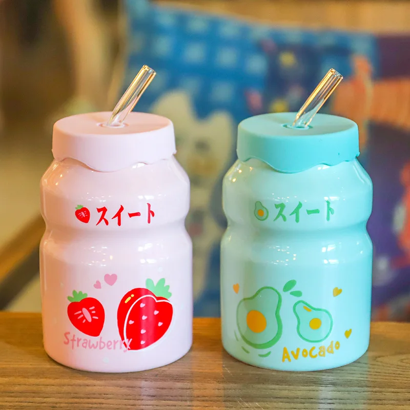 Japanese Cartoon Fruit Milk Ceramic Mug Birthday Gift with Glass Straw and Rubber Lid Office Drinking Water Cup Ceramic Mug, Yellow, green, pink
Japanese Cartoon Fruit Milk Ceramic Mug Birthday Gift with Glass Straw and Rubber Lid Office Drinking Water Cup Ceramic Mug, Yellow, green, pink