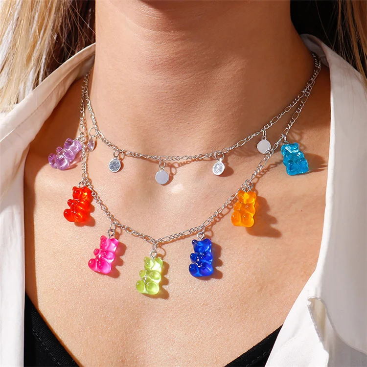 Trend Colorful Bear Pendant Necklace Jewelry Simple Colorful Double Chain Necklace, Golden silver pink gold pink silver
Trend Colorful Bear Pendant Necklace Jewelry Simple Colorful Double Chain Necklace, Golden silver pink gold pink silver