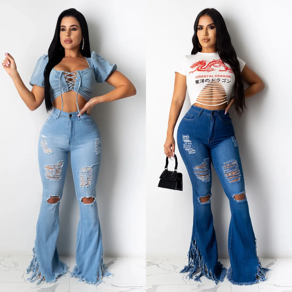 2020 New Casual flared pants women Hole fringe wide leg pant set Hot sale Go out ladies pants
2020 New Casual flared pants women Hole fringe wide leg pant set Hot sale Go out ladies pants
