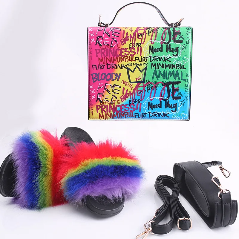 Woman Shoes Fur Slides Matte Colorful Jelly Bags Multi Color Fur Slippers Set Fashion Ladies Fluffy Furry Slides Purse, Picture
Woman Shoes Fur Slides Matte Colorful Jelly Bags Multi Color Fur Slippers Set Fashion Ladies Fluffy Furry Slides Purse, Picture