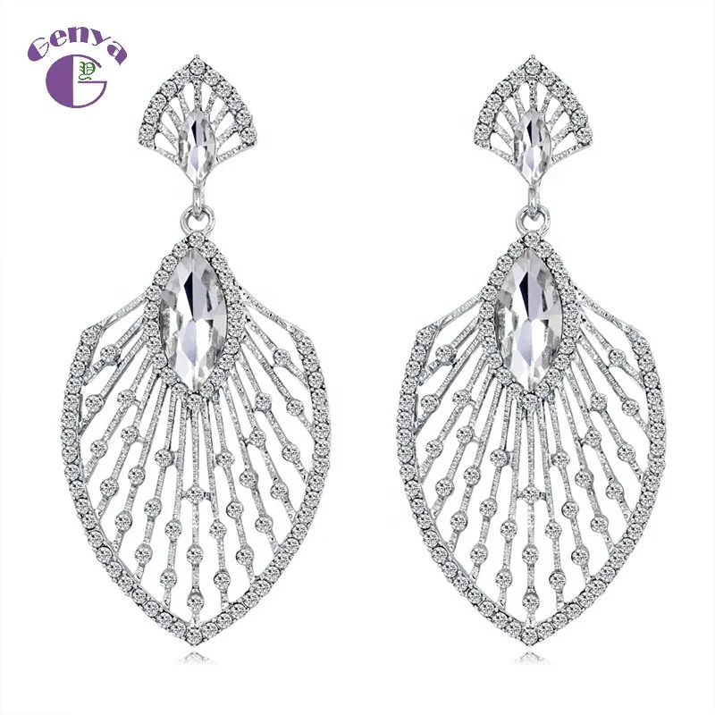 GENYA White Gold Plated Clear Crystal Leaf Feather Ear Stud front and back earrings, As picture
GENYA White Gold Plated Clear Crystal Leaf Feather Ear Stud front and back earrings, As picture