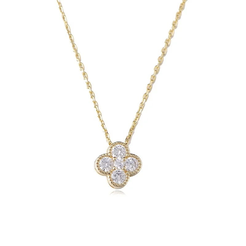 

Jewelry Plated Four Leaf Clover Necklace Gold Wholesale Delicate 925 Sterling Silver Bling Cubic Zirconia Fashion for Women Cz
