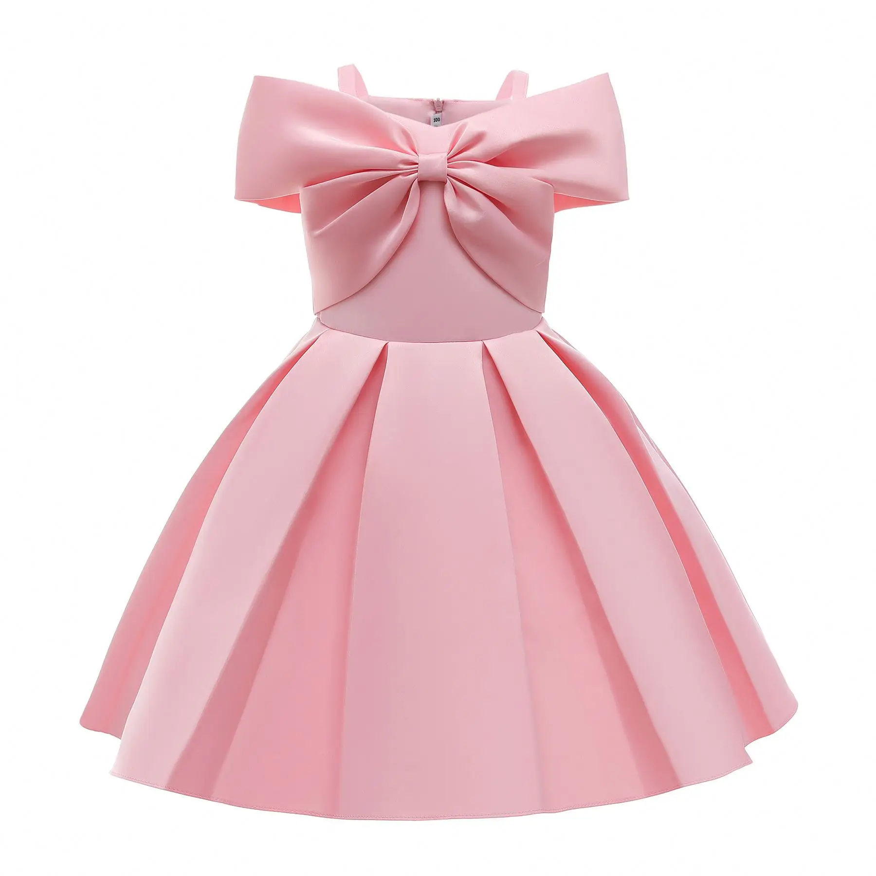 

Hot Selling Kids Princess Dress Pleated Off Shoulder Solid Color Little Girl Clothing Princess Dresses Tutu Ball Gown, White, pink, red, champagne, fuchsia