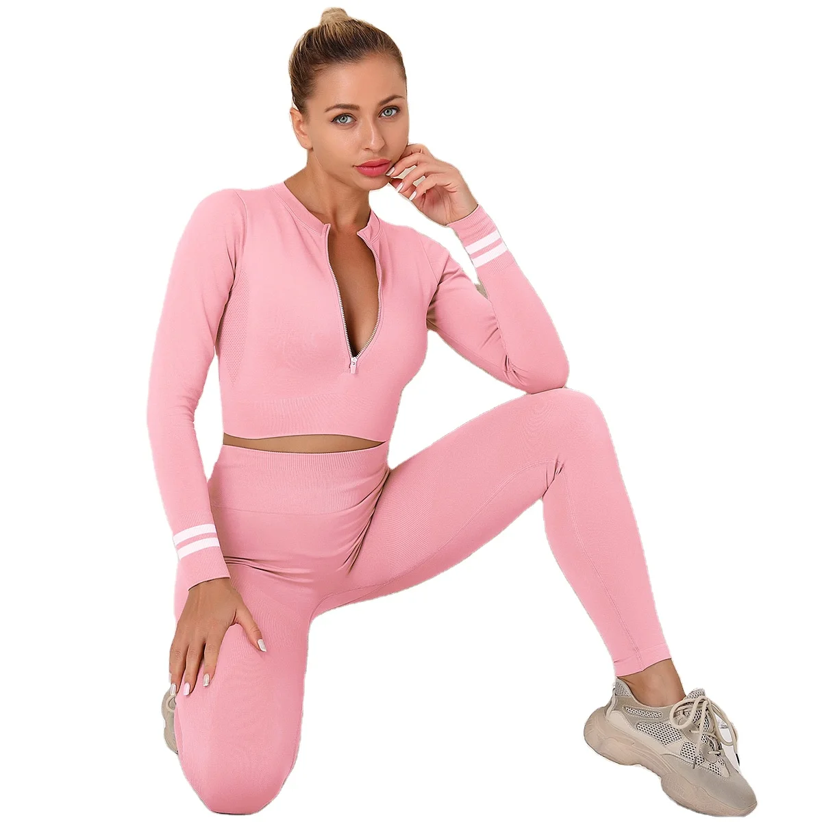 Wholesale Workout Clothes Sets Women Pink Yoga Wear Gym Set Seamless long sleeve High Waist Legging Yoga Activewear Set
Wholesale Workout Clothes Sets Women Pink Yoga Wear Gym Set Seamless long sleeve High Waist Legging Yoga Activewear Set