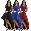 High Quality Fashion Women Long Sleeve Lace High Low Satin Maxi Evening Prom Party Dress
