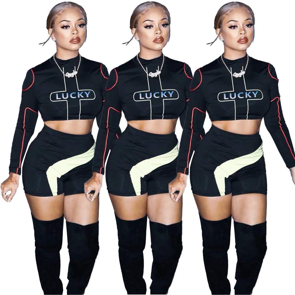 2021 New Arrivals women's set long sleeve letters printed crop top with hot shorts two piece set women casual printed suits, As picture
2021 New Arrivals women's set long sleeve letters printed crop top with hot shorts two piece set women casual printed suits, As picture