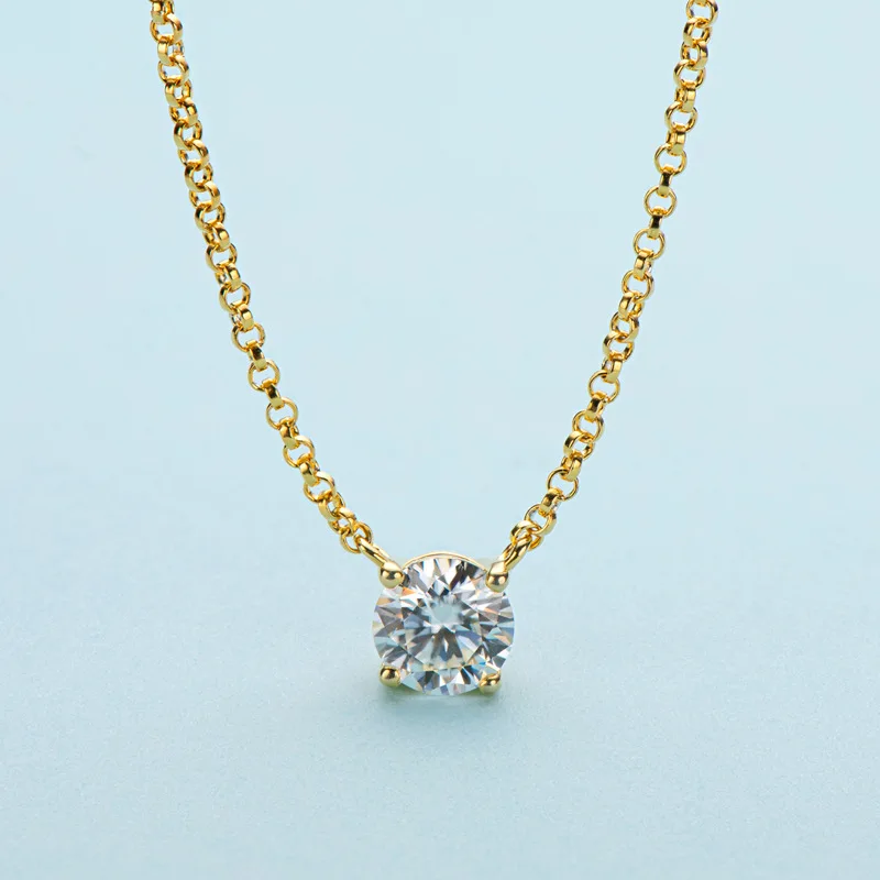 18K Yellow Gold Plated 1 Carat Brilliant Cut Diamond Test Past D Color Moissanite Pendant Necklace 925 Silver Gemstone Chain
18K Yellow Gold Plated 1 Carat Brilliant Cut Diamond Test Past D Color Moissanite Pendant Necklace 925 Silver Gemstone Chain