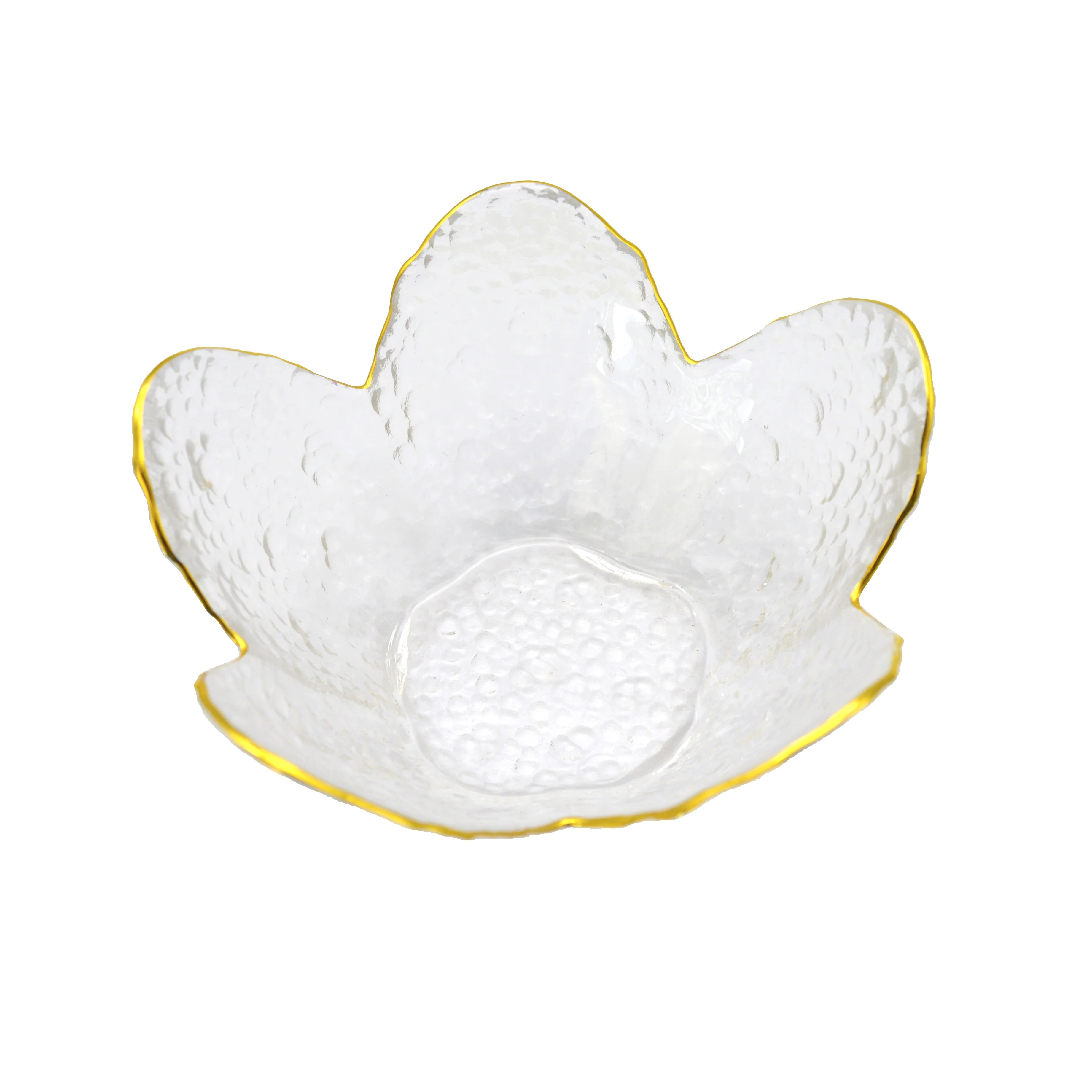 Wholesale Flower Shape Salad Glass Bowl with Gold Edge, Rose red 
Wholesale Flower Shape Salad Glass Bowl with Gold Edge, Rose red