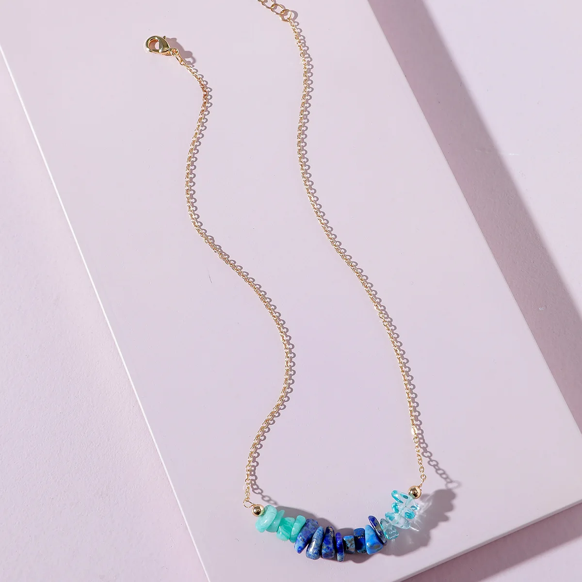 A2131 New Trendy Gold Plated Zinc Alloy Jewelry Blue Natural Stone Geometry Beaded Pendant Chain Necklace For Women
A2131 New Trendy Gold Plated Zinc Alloy Jewelry Blue Natural Stone Geometry Beaded Pendant Chain Necklace For Women