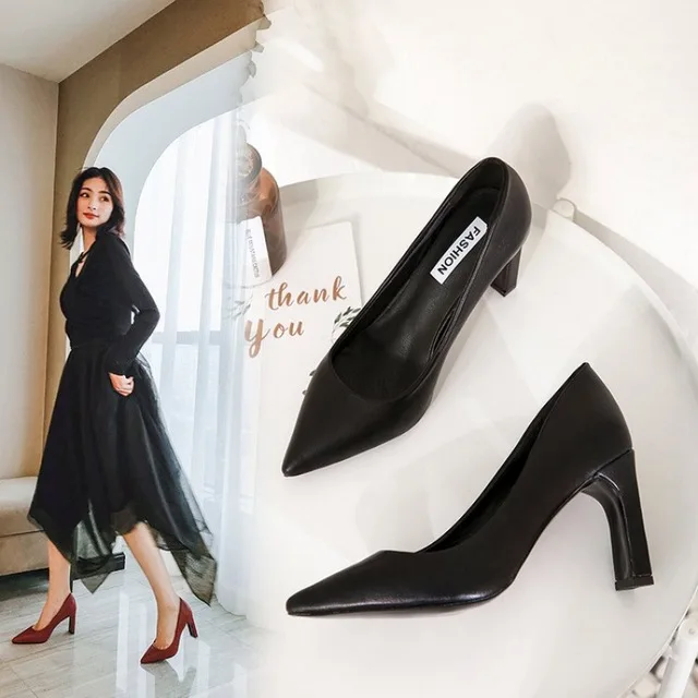 

New Thick-Heeled Shoes Manufacturers Provide Customized Services Cheap High-heeled Women's Office Shoes, Off white,black,brownish red