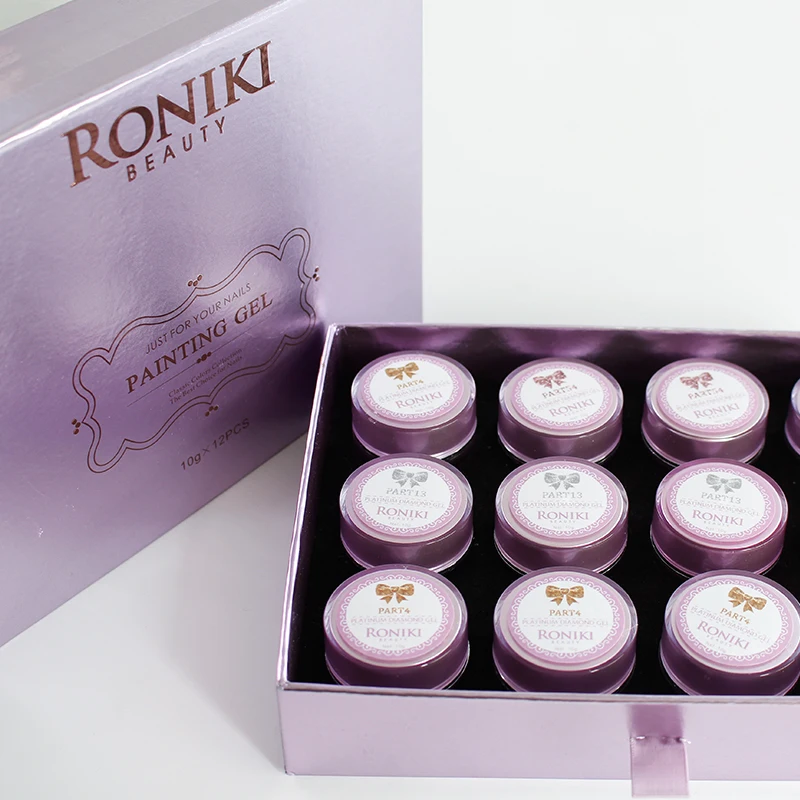 RONIKI nail art supplies in box custom private label color paint nail painting uv gel polish, 100 colors
RONIKI nail art supplies in box custom private label color paint nail painting uv gel polish, 100 colors