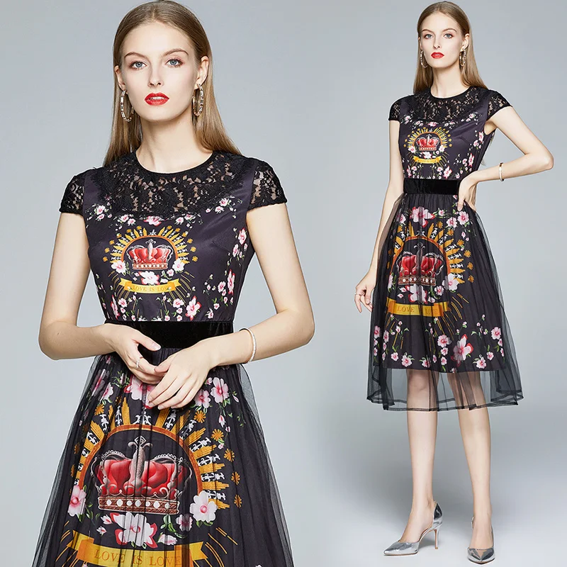2021 latest arrival black lace patchwork round neck short sleeve high end fashion vintage clothing new summer dresses for women
2021 latest arrival black lace patchwork round neck short sleeve high end fashion vintage clothing new summer dresses for women