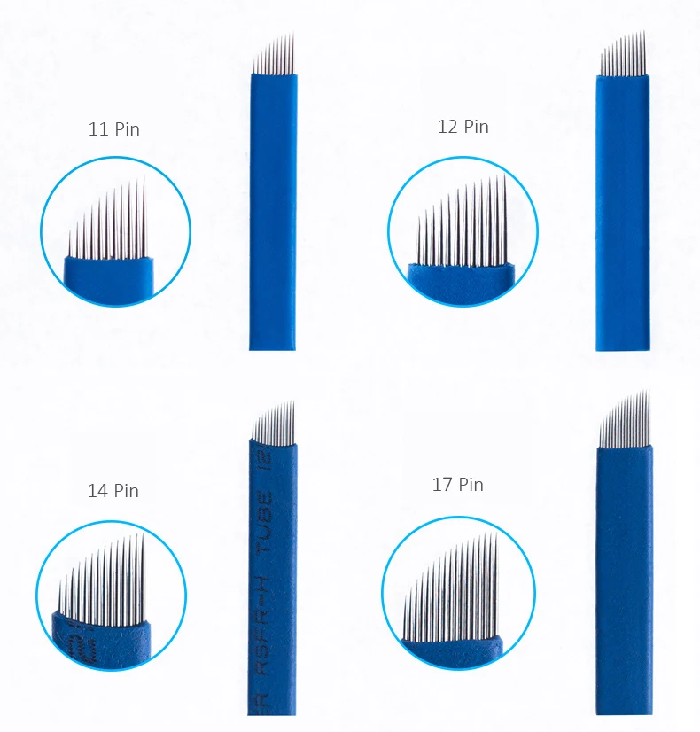 0.20mm Blue Microblading Needle - Stainless Steel Tattoo Needle for Eyebrow Microblading, 500pcs/box