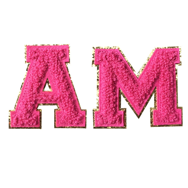 2021 New Design Custom Fashion Embroidered Gold Glitter edge Letter Chenille Patches for clothing embroidery patch, Custom color
2021 New Design Custom Fashion Embroidered Gold Glitter edge Letter Chenille Patches for clothing embroidery patch, Custom color