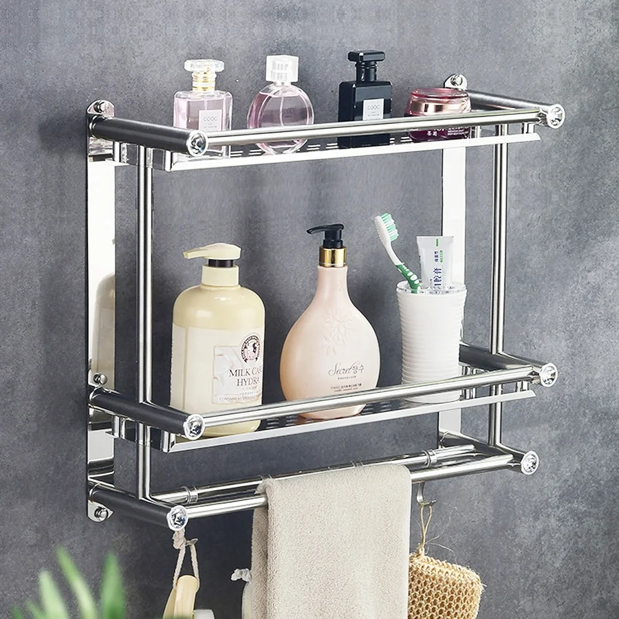 Two Tier Wall Mounted bathroom Rack Bathroom Shelf Stainless Steel Hanging Rack Shampoo Storage Organizer Towel Rack with Hoo
Two Tier Wall Mounted bathroom Rack Bathroom Shelf Stainless Steel Hanging Rack Shampoo Storage Organizer Towel Rack with Hoo