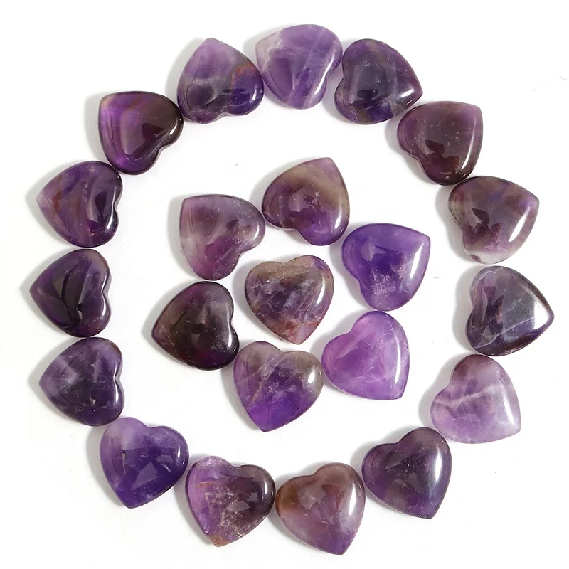 

20mm Charms natural amethyst heart shape purple crystal heart gem stone for home wedding decoration