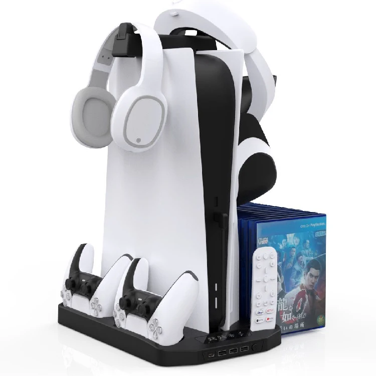 9 in 1 3 HUB Game Disc Dual Headphone Holder Cooling Fan Remote Control Charger Dual Charger Console Holder For Ps5, Black for playstation 5 games
9 in 1 3 HUB Game Disc Dual Headphone Holder Cooling Fan Remote Control Charger Dual Charger Console Holder For Ps5, Black for playstation 5 games