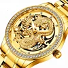 FNGEEN Gold Dragon Design Men's NOT Automatic Mechanical Watch Stainless Steel Business Fashion Waterproof Wrist Quartz Watch