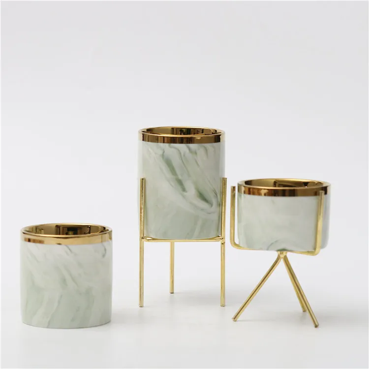 wholesale home decoration pieces cheap marble ceramic succulent pots with gold rack
wholesale home decoration pieces cheap marble ceramic succulent pots with gold rack