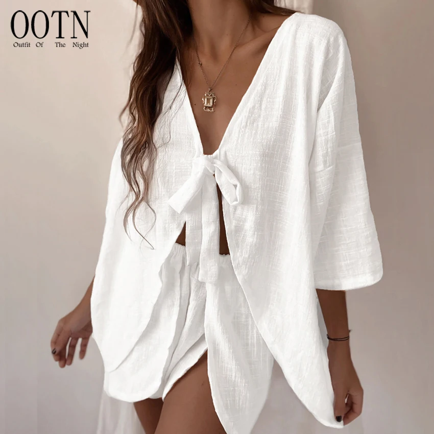 OOTN Cotton V Neck Three Quarter Sleeve Sleepwear Female Casual Summer Suits With Shorts Loose Women's Pajamas 2 Piece Sets
OOTN Cotton V Neck Three Quarter Sleeve Sleepwear Female Casual Summer Suits With Shorts Loose Women's Pajamas 2 Piece Sets