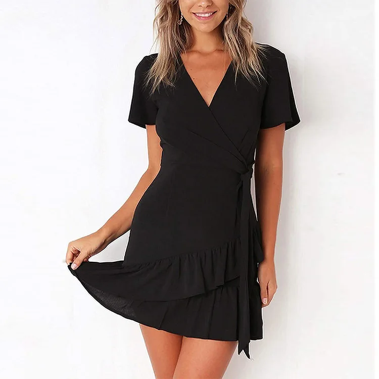 USA Best Seller Lady V-neck Wrap Formal Sexy Sleeveless Black Dress Elegant Little Short Solid Black Dress Women with Belt, Custom
USA Best Seller Lady V-neck Wrap Formal Sexy Sleeveless Black Dress Elegant Little Short Solid Black Dress Women with Belt, Custom