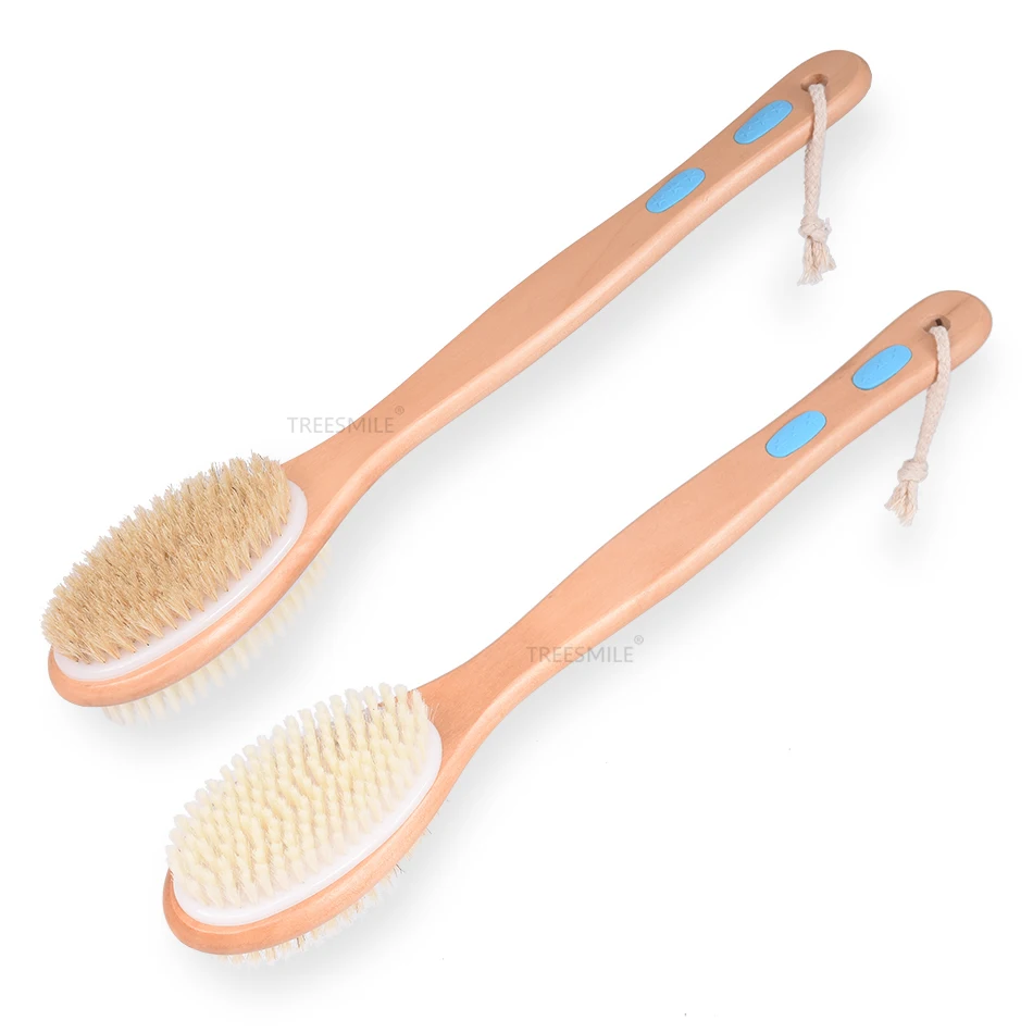 

Wood Shower Body Exfoliating Brush Bath Back Cleaning Scrubber with Upgrade Long Handle Dry or Wet Skin Treesmile custom logo