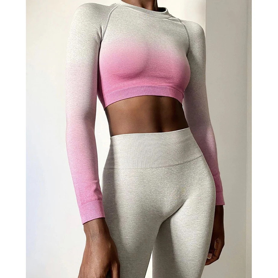 Yoga Set 2021 Ombre Seamless Long Sleeve Yoga Top Set Gradient Color Change Fitness & Yoga wear, 2 colors
Yoga Set 2021 Ombre Seamless Long Sleeve Yoga Top Set Gradient Color Change Fitness & Yoga wear, 2 colors