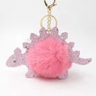 2019 Cartoon Dinosaur Fur Keychain Pompom Fake Fur ball Key Chain Bag jewelry pendant Accessories