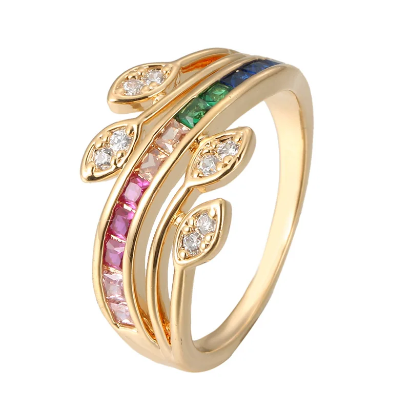 Exquisite Jewelry Bling Crystal Leaves Rings Shiny Rainbow CZ Cubic Zirconia Ring For Engagement
Exquisite Jewelry Bling Crystal Leaves Rings Shiny Rainbow CZ Cubic Zirconia Ring For Engagement