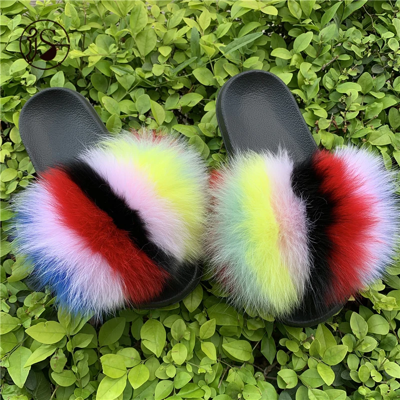Colorful house slippers custom outdoor women slippers comfort fox fur slippers, Picture
Colorful house slippers custom outdoor women slippers comfort fox fur slippers, Picture