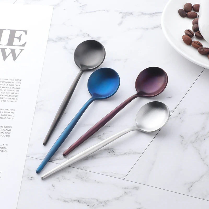 Custom Logo Small Round Matte Brushes Gold Plated Stainless Steel Dessert Coffee Tea Spoon, Silver,gold,rose gold,black,purple,blue,rainbow no.0,rainbow no.3
Custom Logo Small Round Matte Brushes Gold Plated Stainless Steel Dessert Coffee Tea Spoon, Silver,gold,rose gold,black,purple,blue,rainbow no.0,rainbow no.3