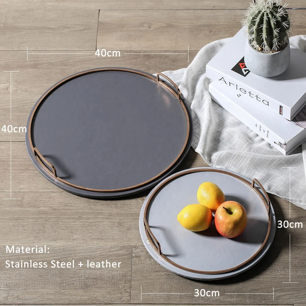 Stainless steel and leather service tray household modern home decor pieces, Light grey & grey
Stainless steel and leather service tray household modern home decor pieces, Light grey & grey