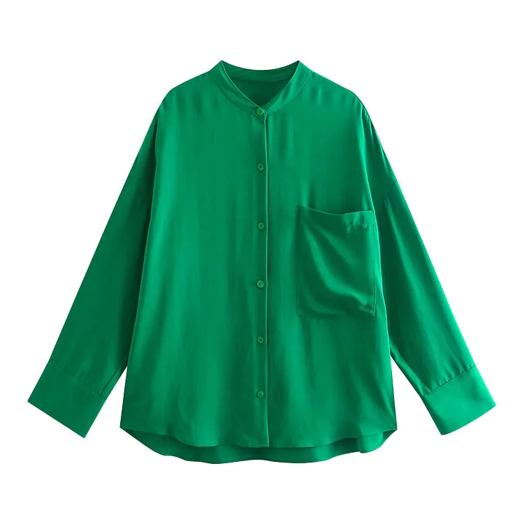 BMURHMZA2021 spring and summer new women's solid round neck single breasted pocket drape women's shirt, Green
BMURHMZA2021 spring and summer new women's solid round neck single breasted pocket drape women's shirt, Green