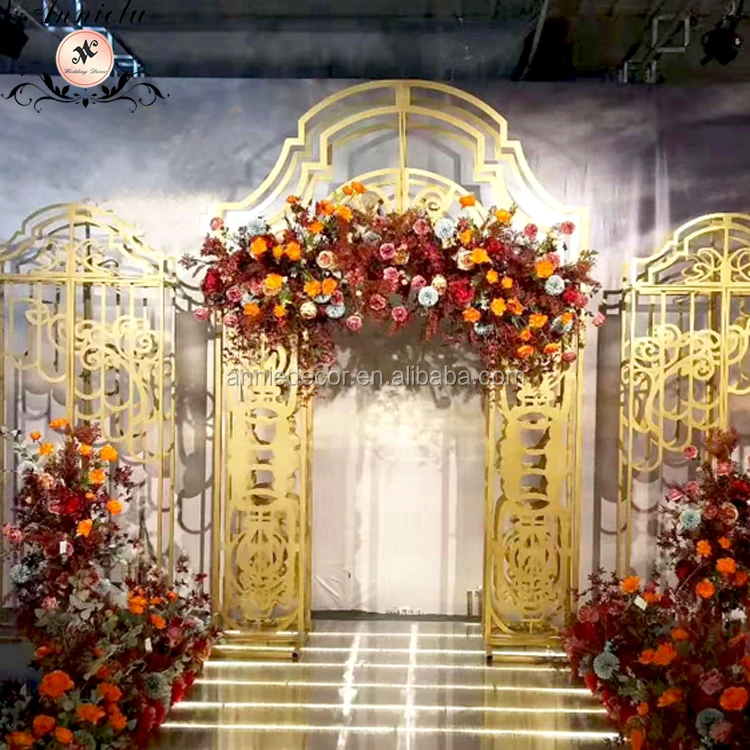 Wedding Decoration Backdrop, Large Romantic Golden Iron Stage Decoration Backdrop