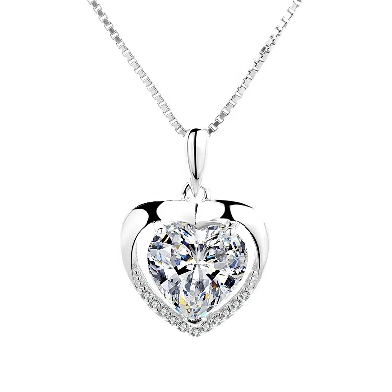 Big Heart-shaped Gemstone Jewelry Fashion Women 925 Sterling Silver Initial Pendant Necklace, White, blue, pink 
Big Heart-shaped Gemstone Jewelry Fashion Women 925 Sterling Silver Initial Pendant Necklace, White, blue, pink