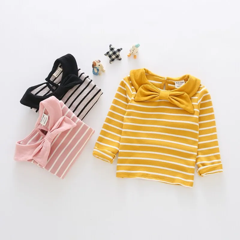 Girls' Bottoming Shirt Striped T-shirt 2021 New Baby Girl Pure Cotton Bow Spring and Autumn Navy Top
Girls' Bottoming Shirt Striped T-shirt 2021 New Baby Girl Pure Cotton Bow Spring and Autumn Navy Top