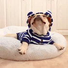 Striped pet puppy dog t-shirt hoodie Bully corgis clothes pet dog clothing with small ears