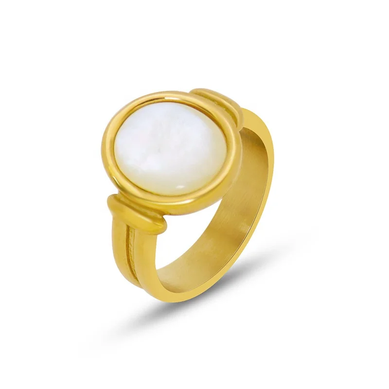 Elegant Fashion Round Engagement Stainless Steel 18K Gold Plated White Fritillary Women Wedding Ring
Elegant Fashion Round Engagement Stainless Steel 18K Gold Plated White Fritillary Women Wedding Ring