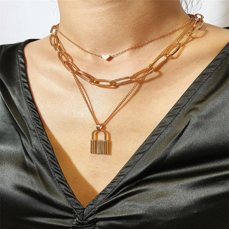 Aimgal Jewelry Small lock heart pendant with three tiered necklace for women 
Aimgal Jewelry Small lock heart pendant with three tiered necklace for women