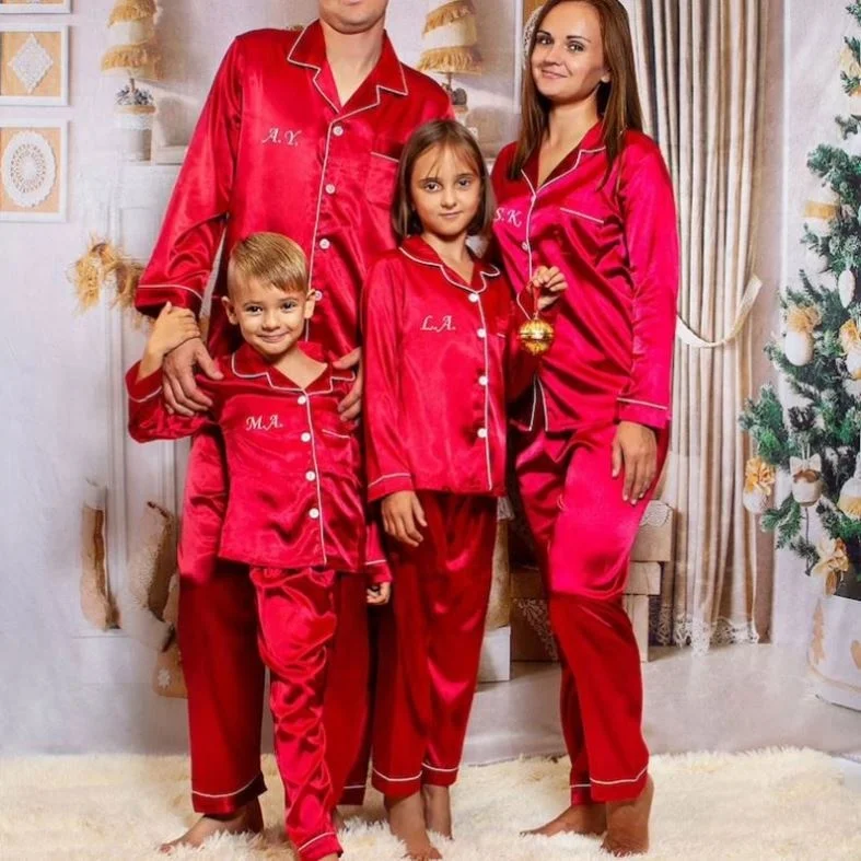 Adults Kids Custom 2 Piece Sleepwear Women Silk Satin Christmas Family Pajamas Matching Sets, As shown in the picture
Adults Kids Custom 2 Piece Sleepwear Women Silk Satin Christmas Family Pajamas Matching Sets, As shown in the picture
