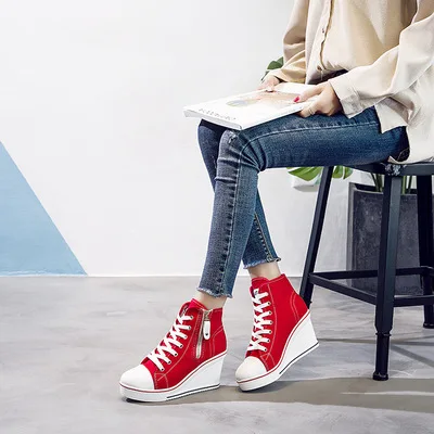 Women's Sneaker High-Heeled Fashion Canvas Shoes High Pump Lace UP Wedges Side Zipper Shoes, Requirement
Women's Sneaker High-Heeled Fashion Canvas Shoes High Pump Lace UP Wedges Side Zipper Shoes, Requirement