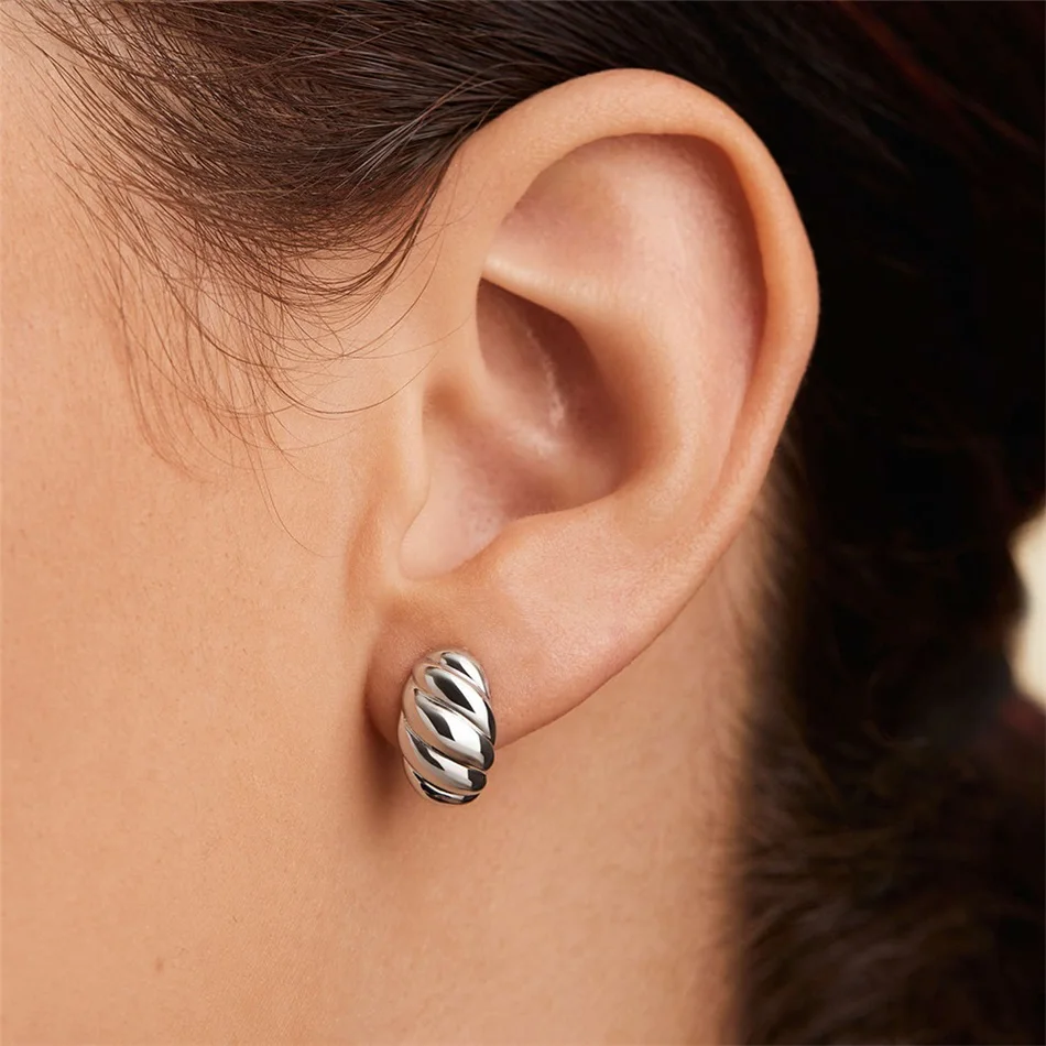 

eManco 2022 Small Twist Croissant Earrings 316L Stainless Steel Huggie Earrings 18K Gold Plated Hoop Earrings Women Wholesale
