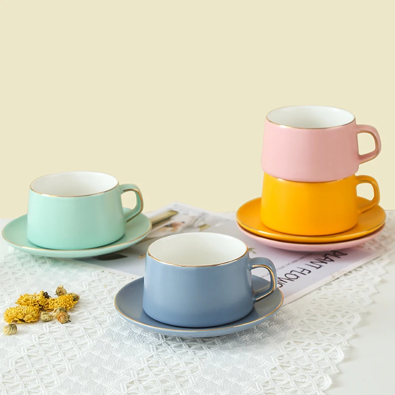 Custom Logo British tazas y platillo Macarons Matte Ceramic Coffee & Tea Cup Sets Hotel Breakfast Gold Edges Cup And Saucers, Green/blue/pink/yellow
Custom Logo British tazas y platillo Macarons Matte Ceramic Coffee & Tea Cup Sets Hotel Breakfast Gold Edges Cup And Saucers, Green/blue/pink/yellow