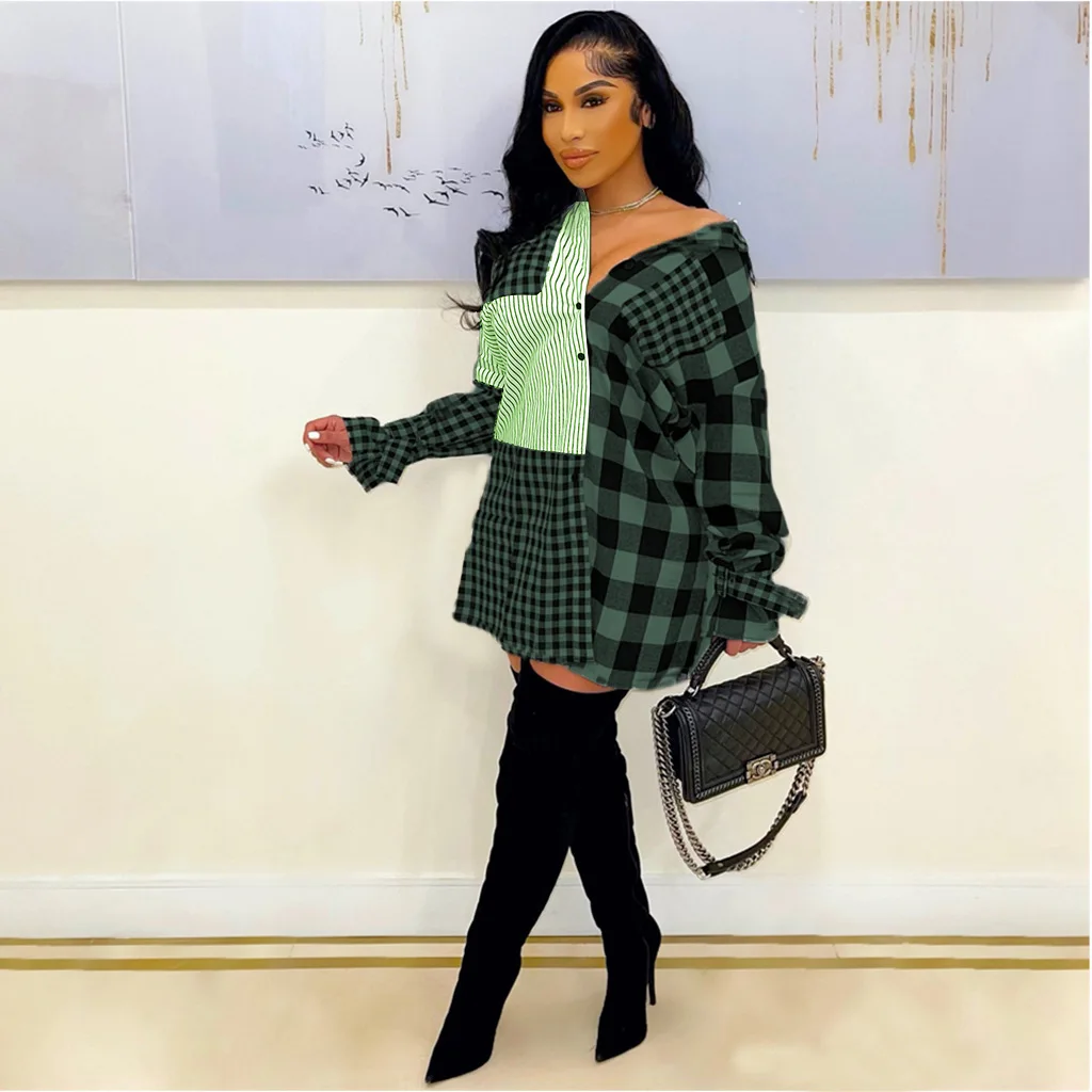 New Long Sleeve Woman Short Dress For Fall Button Down Plaid Patchwork Casual Shirt Dresses, Red,gray,blue,green
New Long Sleeve Woman Short Dress For Fall Button Down Plaid Patchwork Casual Shirt Dresses, Red,gray,blue,green