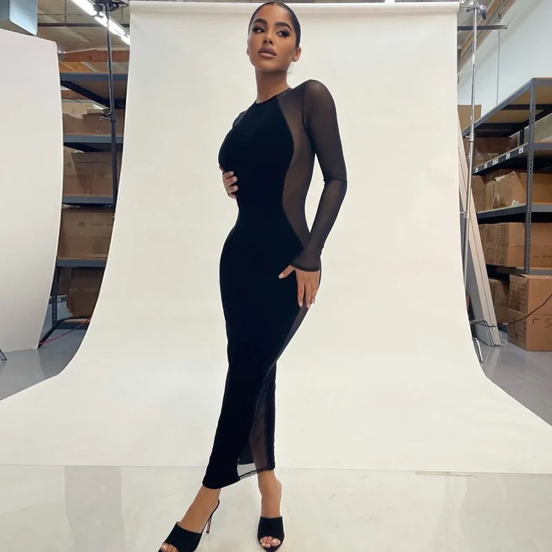 2022 autumn sexy casual dress see-through mesh stitching velvet dress slim long sleeve evening Dress
2022 autumn sexy casual dress see-through mesh stitching velvet dress slim long sleeve evening Dress