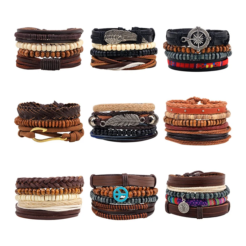 Vintage Leaf Feather Wood Beads Multilayer Leather Bracelet Handmade Braided Bracelets Men Vintage Punk Wristband (SK1390), As picture
Vintage Leaf Feather Wood Beads Multilayer Leather Bracelet Handmade Braided Bracelets Men Vintage Punk Wristband (SK1390), As picture