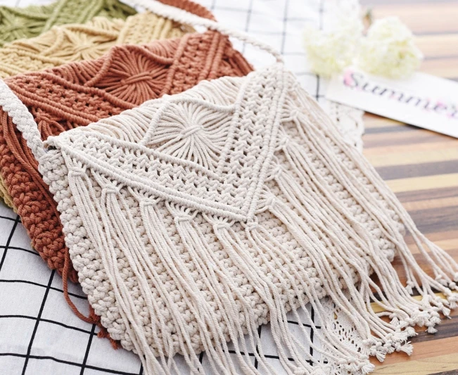 Handmade bohemian cotton rope macrame Tassels Decorative hanging Handbag, White,brown,pink or customized
Handmade bohemian cotton rope macrame Tassels Decorative hanging Handbag, White,brown,pink or customized