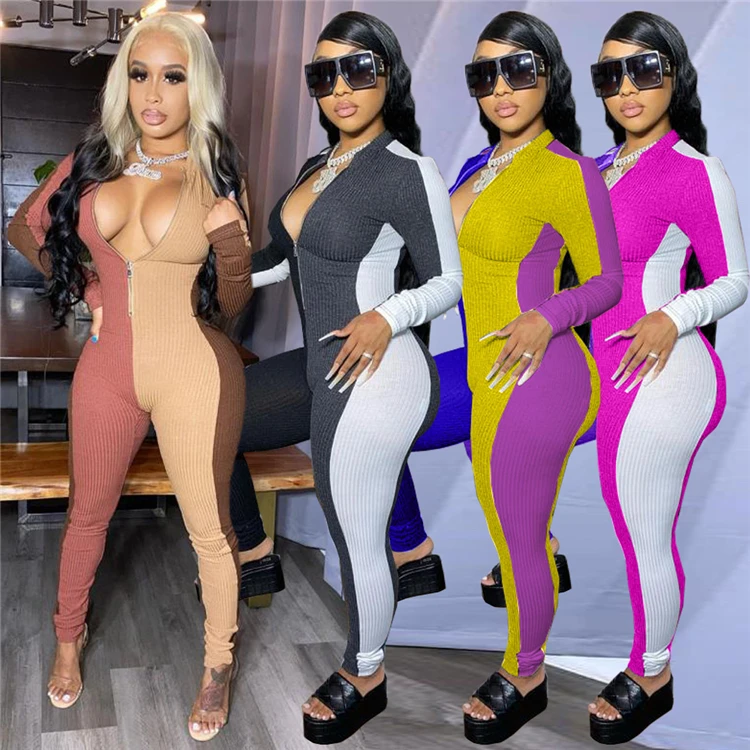 M11269 New arrival color block patchwork long zipper casual women one piece jumpsuits
M11269 New arrival color block patchwork long zipper casual women one piece jumpsuits