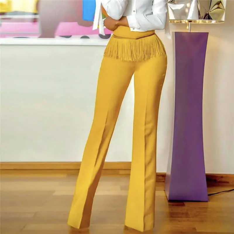 European&American women new fashion tassel pants highwaist long slim fit trousers, Yellwo or customized
European&American women new fashion tassel pants highwaist long slim fit trousers, Yellwo or customized